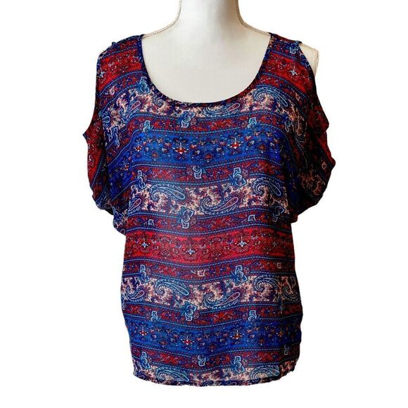 American Dream Cold Shoulder Paisley Blouse Size Medium - Picture 1 of 4
